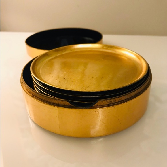 6 gold painted round coasters and box. Hand crafted in Japan. - Picture 11 of 12